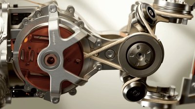 Eine Nahaufnahme des komplexen sehnengetriebenen Aktuatorensystems im Inneren des 1X Neo.