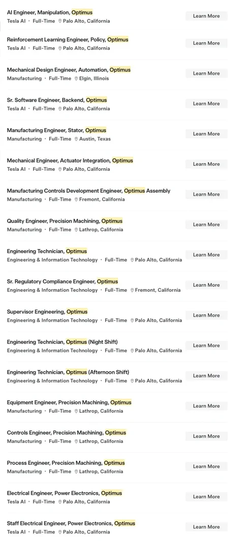 Tesla Optimus: 110 neue Jobs für Roboter-Zukunft