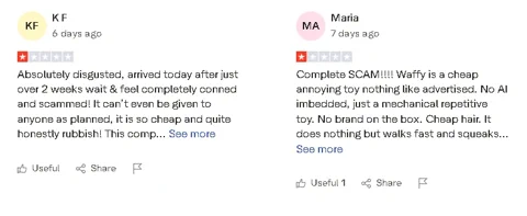 Ein Screenshot einer typischen irreführenden Online-Anzeige für ein billiges Roboterhund-Spielzeug.