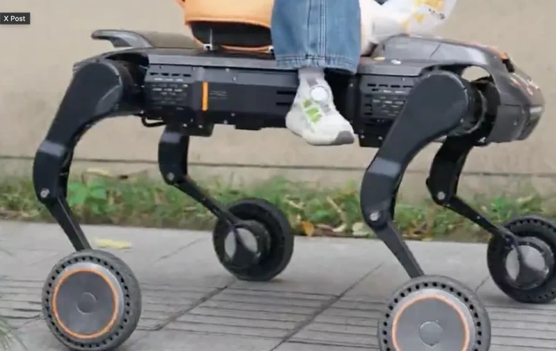 Unitree B2 Roboterhund spielt Nanny und bringt Kind zur Schule